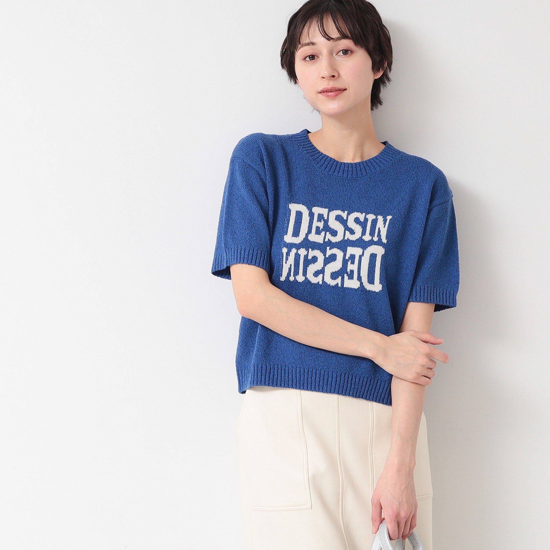 Dessin「【洗える】ロゴジャカード半袖ニット（S～L）」|ニット・セーター|ブルー(092)