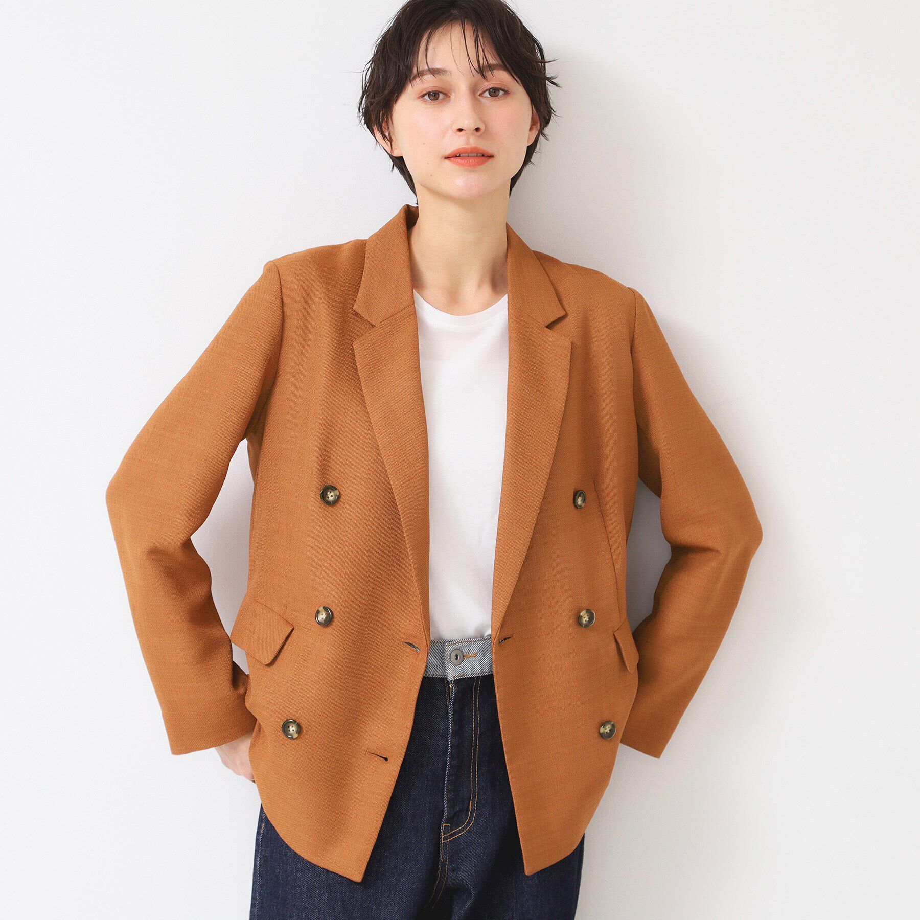 Dessin「【洗える】リネンライクダブルジャケット（S～L）」|テーラードジャケット|キャメルブラウン(0