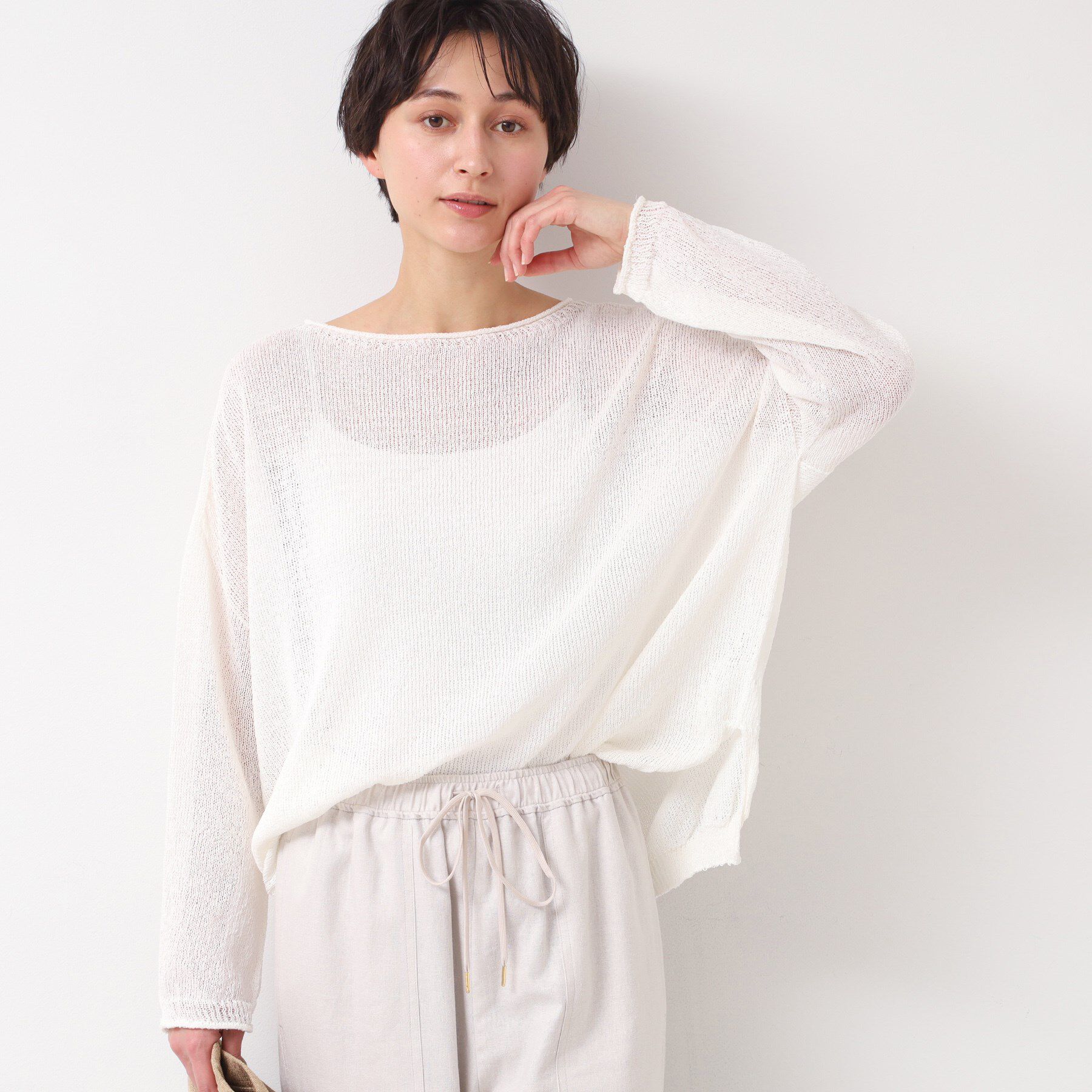 Dessin「【日本製・洗える】ニュアンスワイドプルオーバー」|ニット・セーター|ホワイト(001)