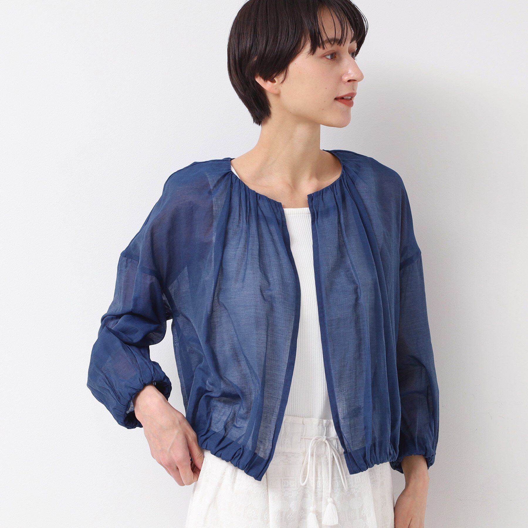 Dessin「【洗える】シアーデニムギャザージャケット」|デニムジャケット|ネイビー(094)
