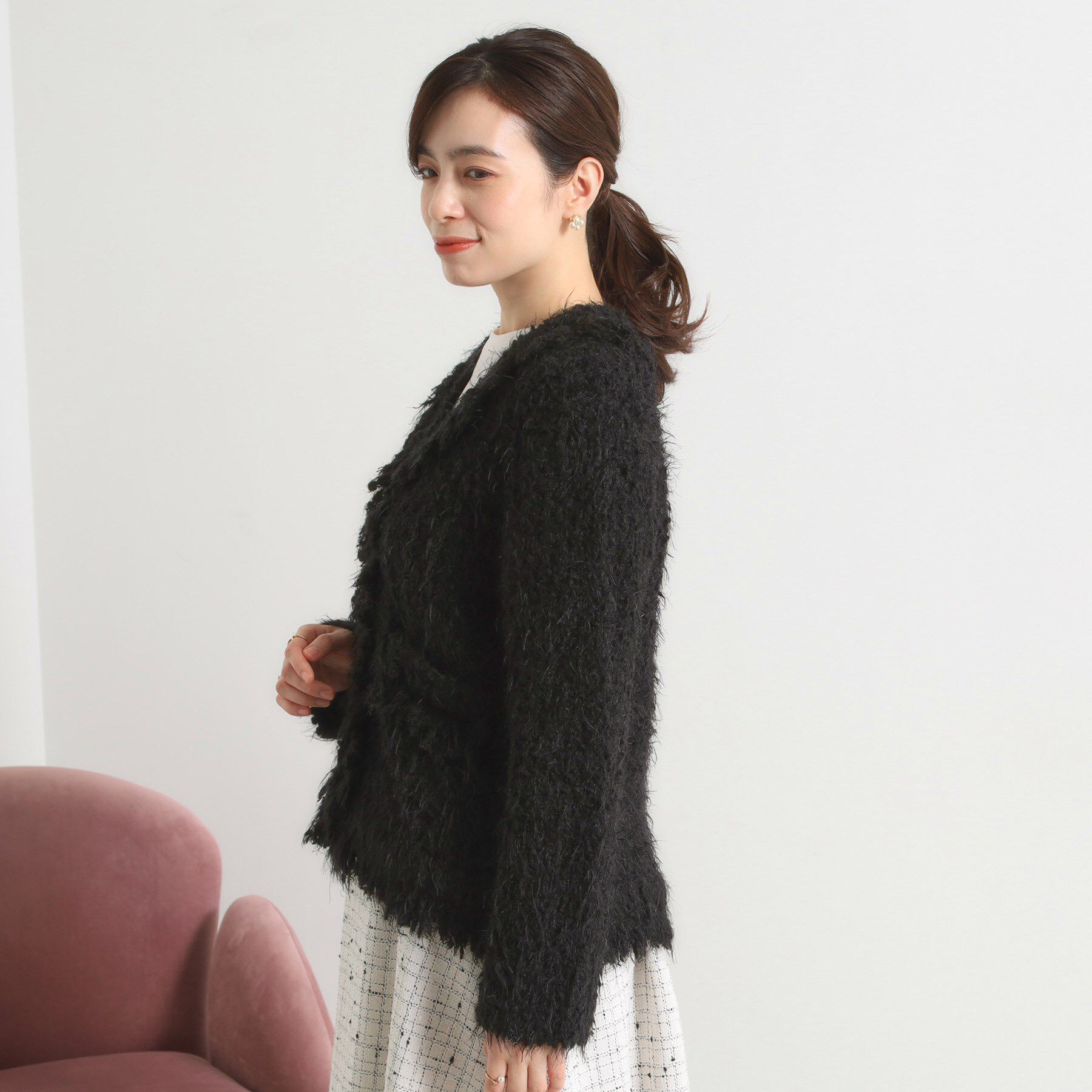 ITS&rsquo;DEMO「ファンシーヤーンニットジャケット」|ノーカラージャケット|