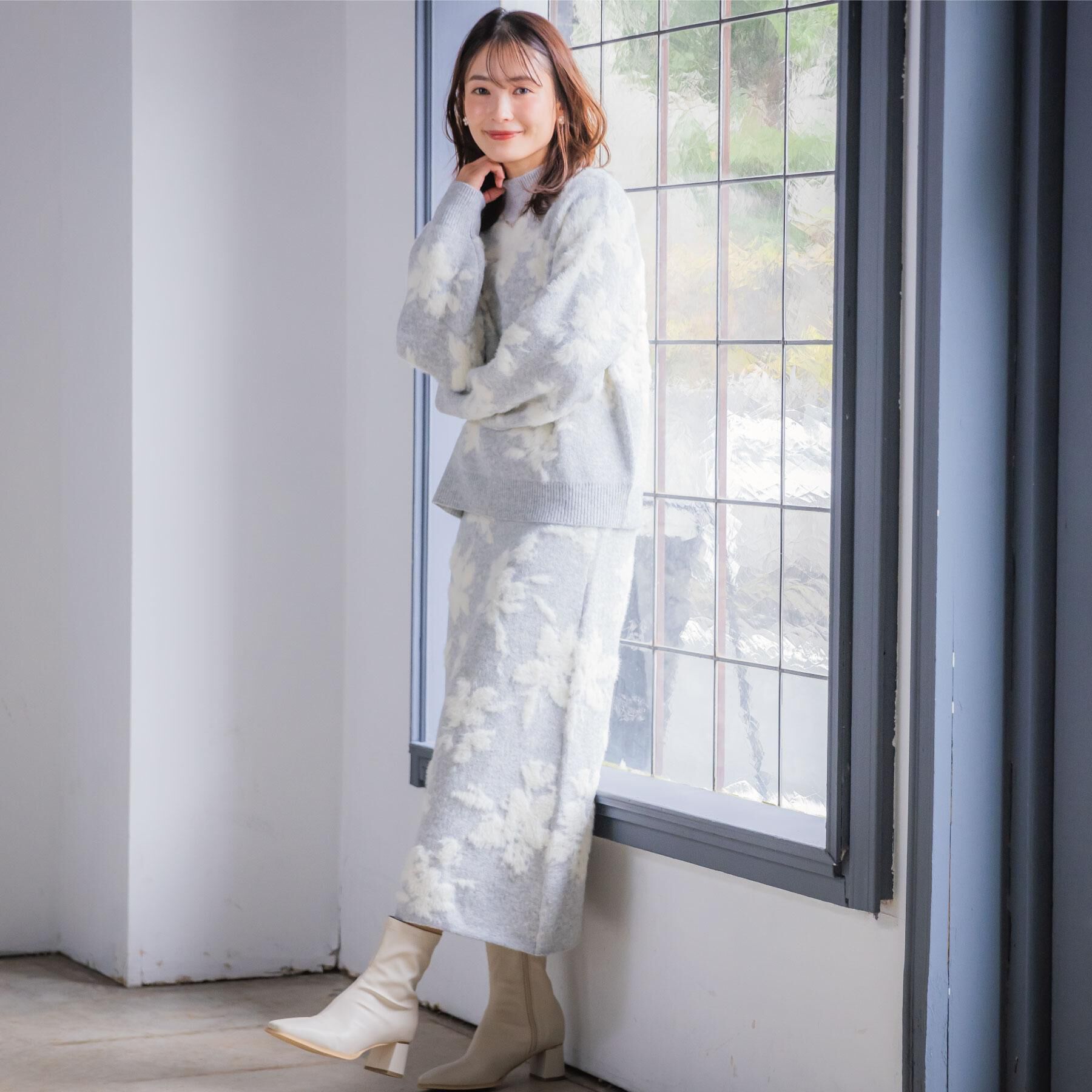 ITS&rsquo;DEMO「【手洗い可／セットアップ可】花柄フェザージャカードニットスカート」|スカート|