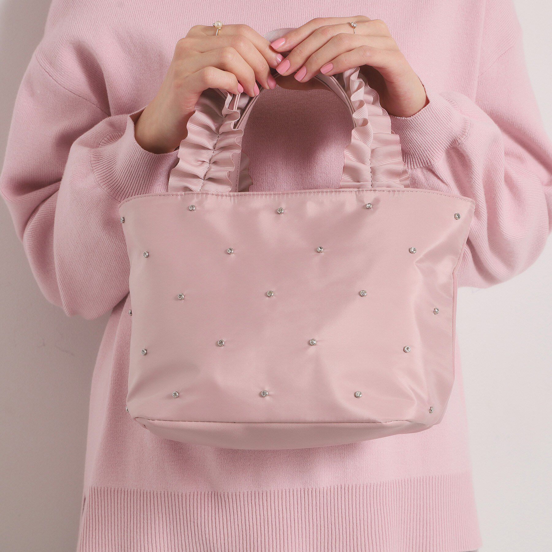 ITS&rsquo;DEMO「ジルコンフリル手トート」|ハンドバッグ|ピンク(072)