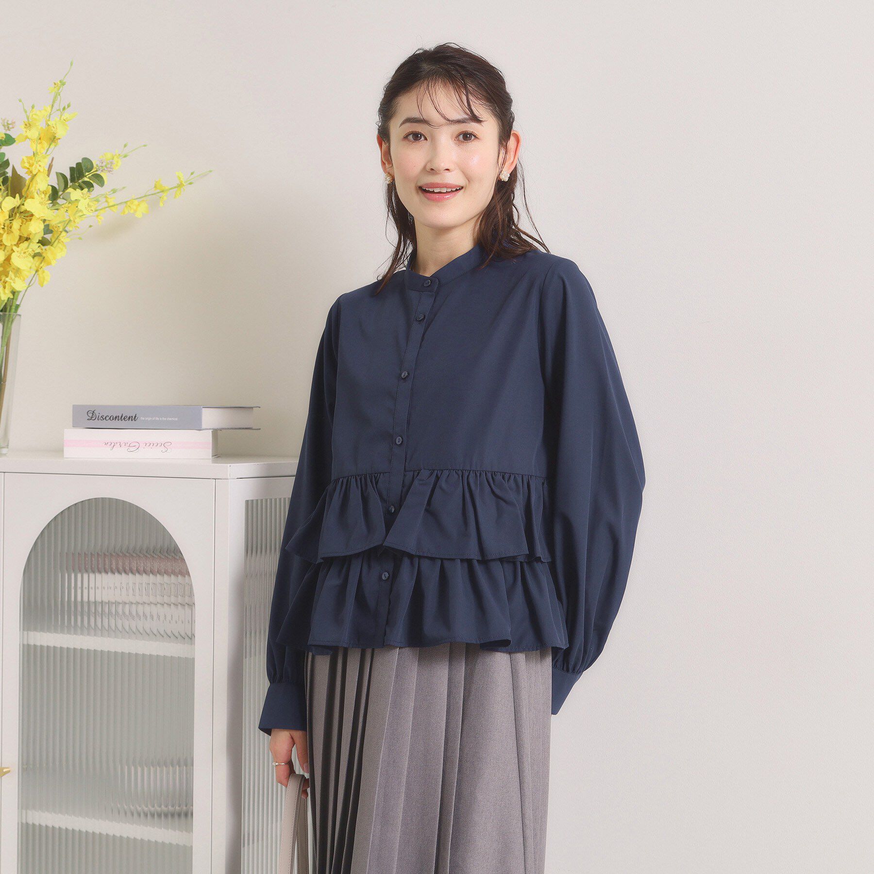 ITS&rsquo;DEMO「【洗濯機OK】ティアードフリルブラウス」|シャツ・ブラウス|ネイビー(094)