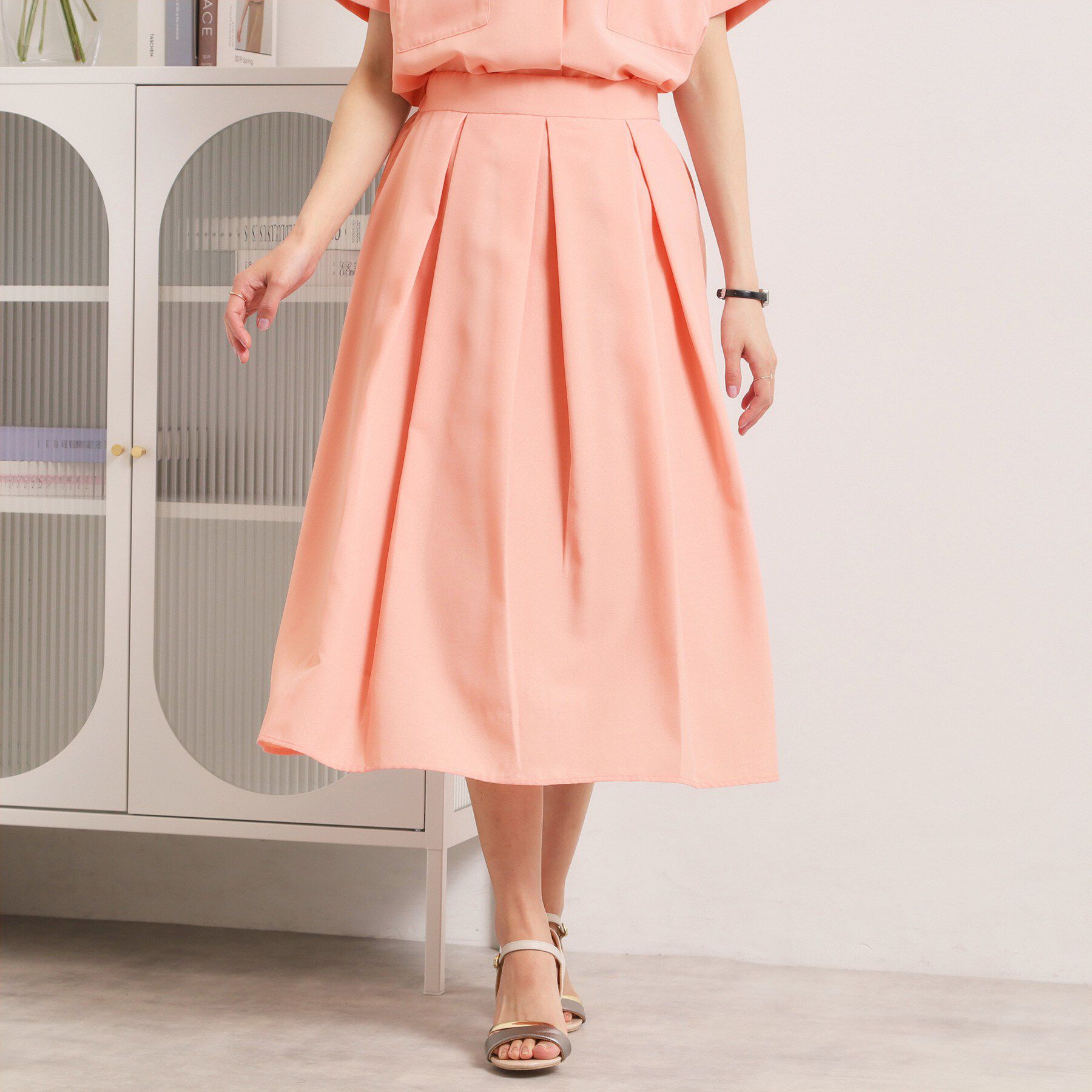 ITS&rsquo;DEMO「【UVケア／洗濯機OK／イージーケア】麻調合繊タックスカート」|スカート|オレンジ(065)