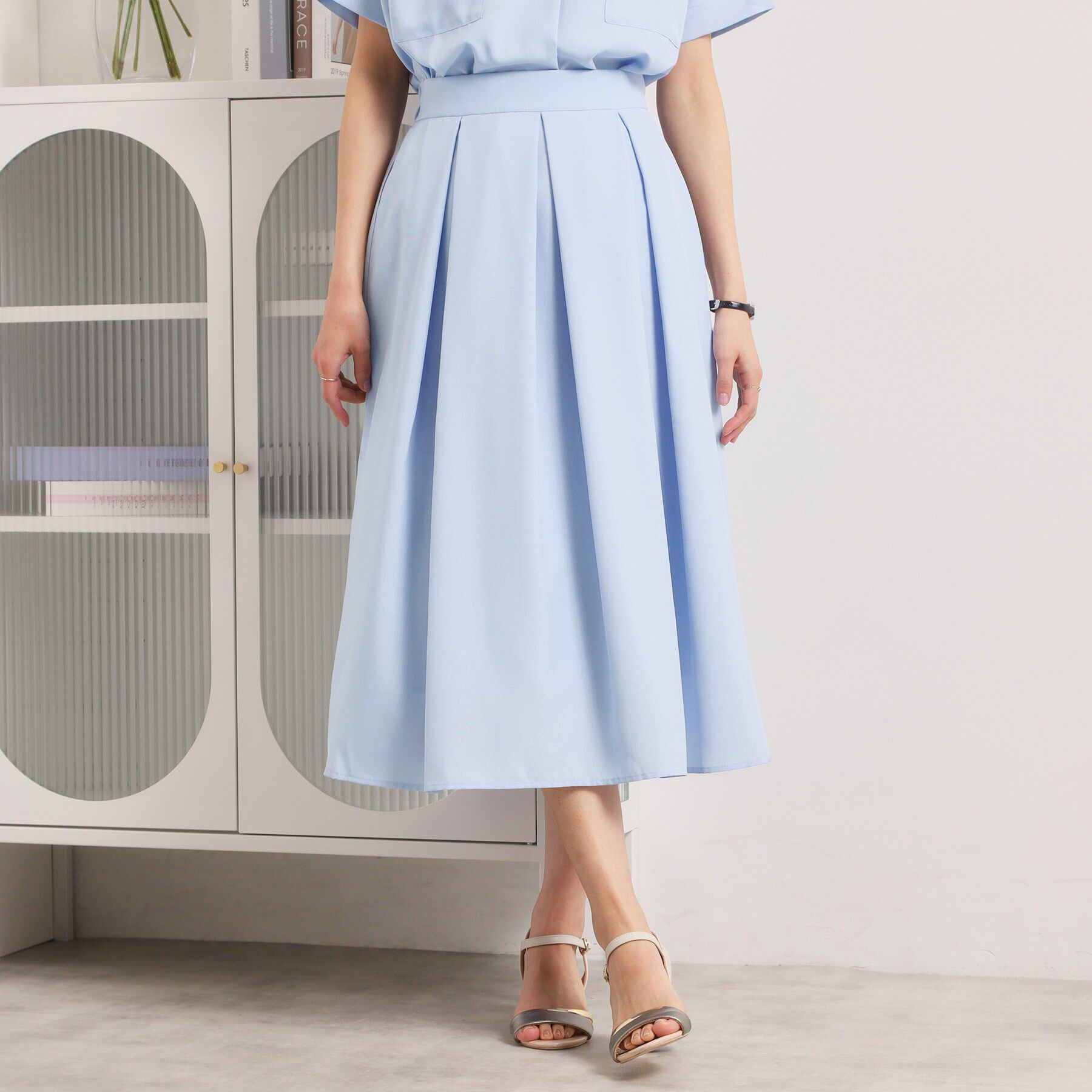 ITS&rsquo;DEMO「【UVケア／洗濯機OK／イージーケア】麻調合繊タックスカート」|スカート|サックスブルー(09