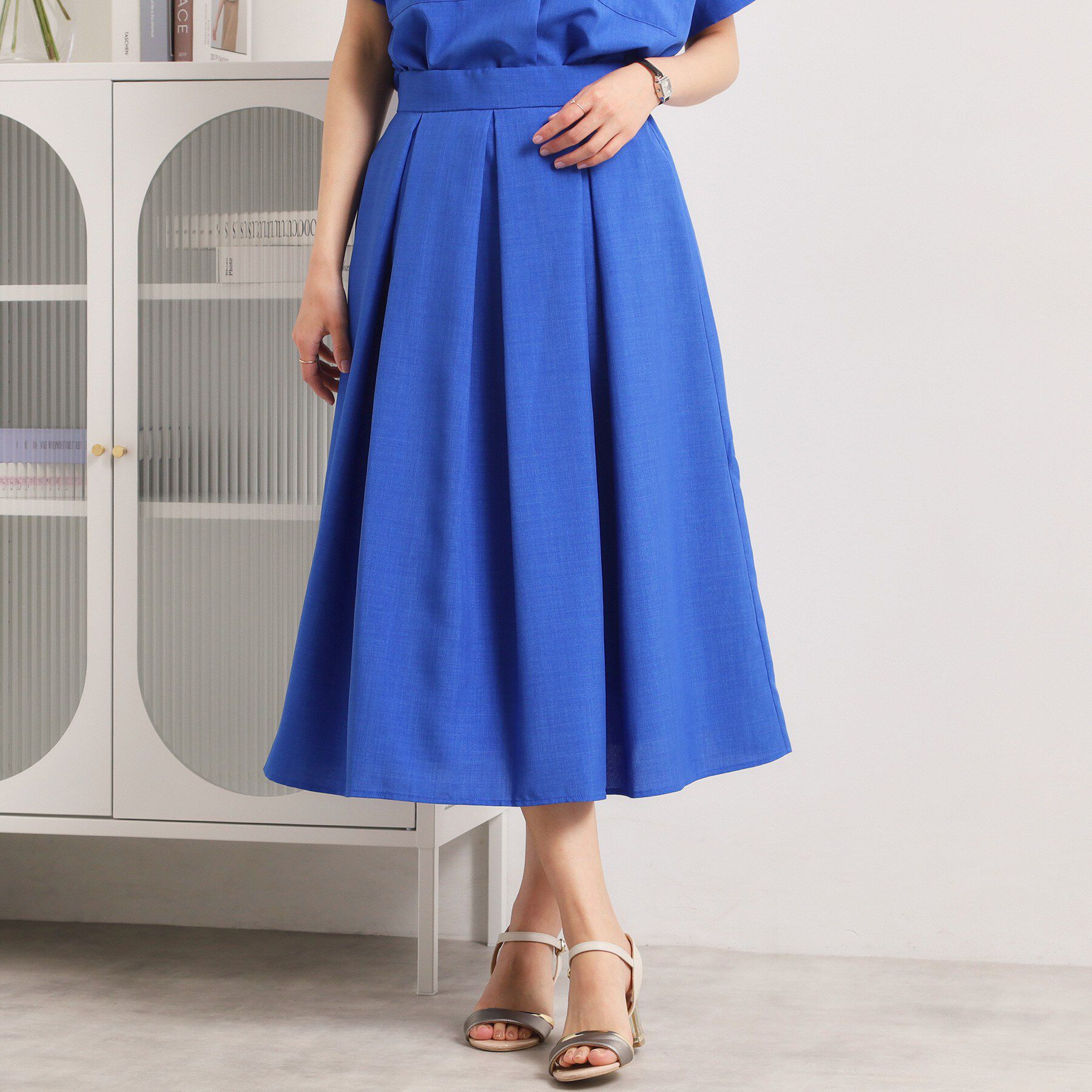 ITS&rsquo;DEMO「【UVケア／洗濯機OK／イージーケア】麻調合繊タックスカート」|スカート|ブルー(093)