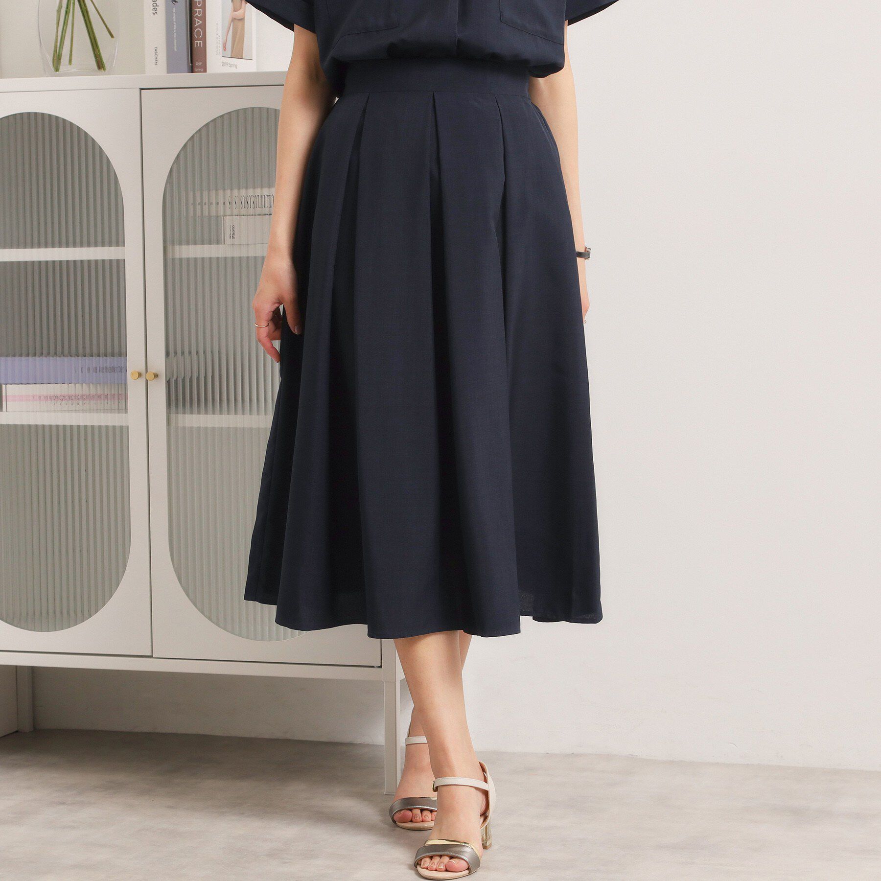 ITS&rsquo;DEMO「【UVケア／洗濯機OK／イージーケア】麻調合繊タックスカート」|スカート|ネイビー(094)