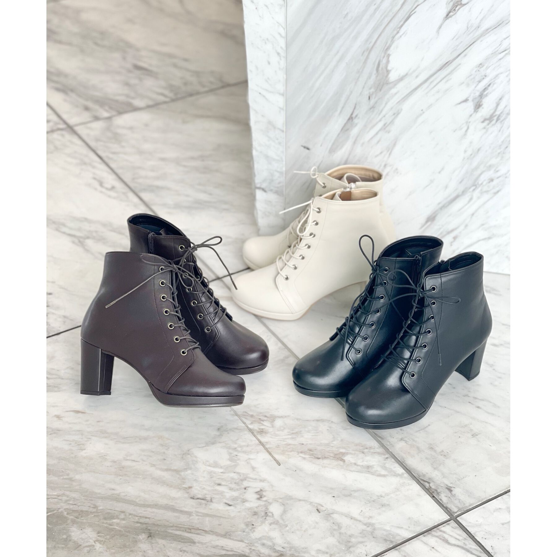 ESPERANZA「アーモンドトゥレースアップ厚底ショートブーツ」|ショートブーツ|