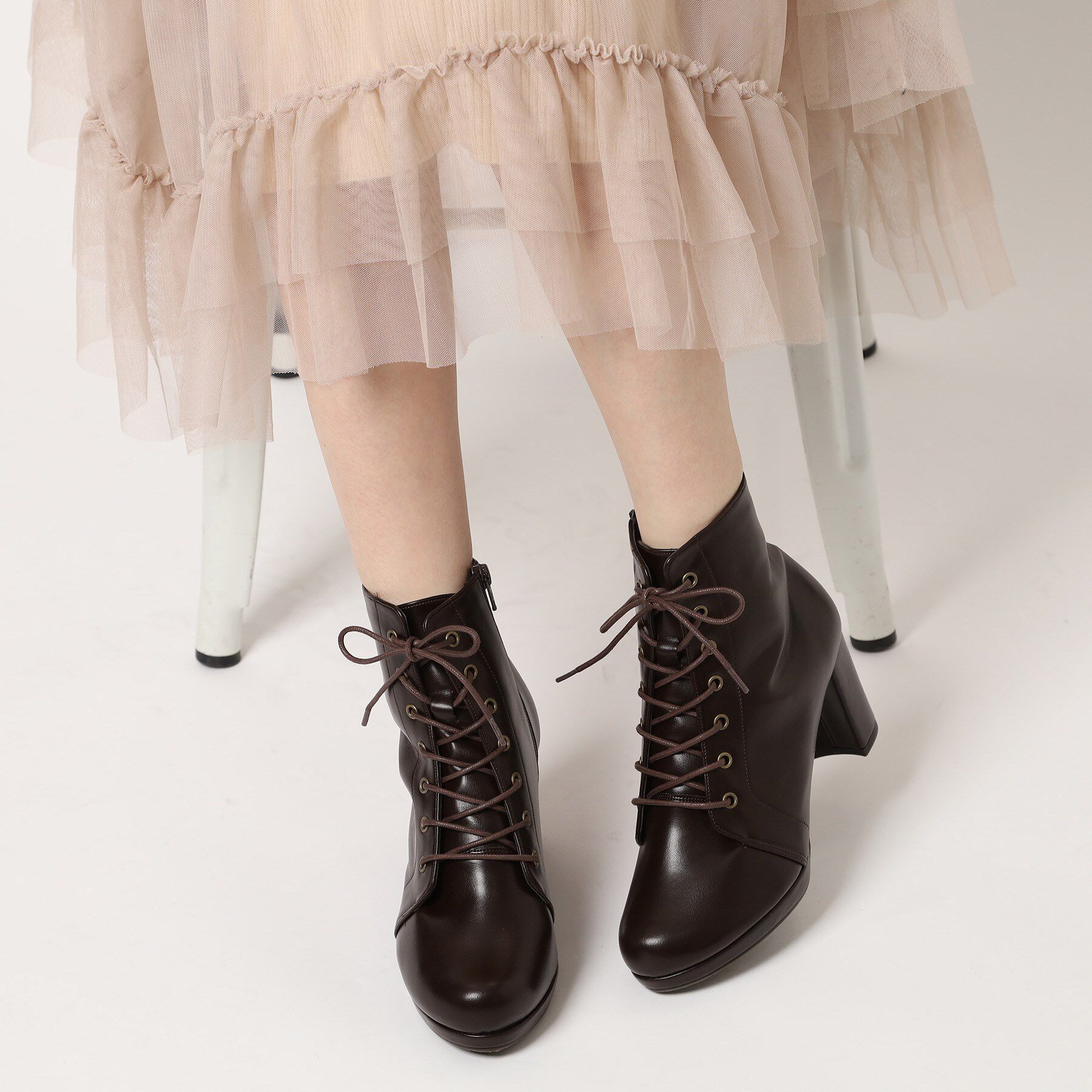 ESPERANZA「アーモンドトゥレースアップ厚底ショートブーツ」|ショートブーツ|
