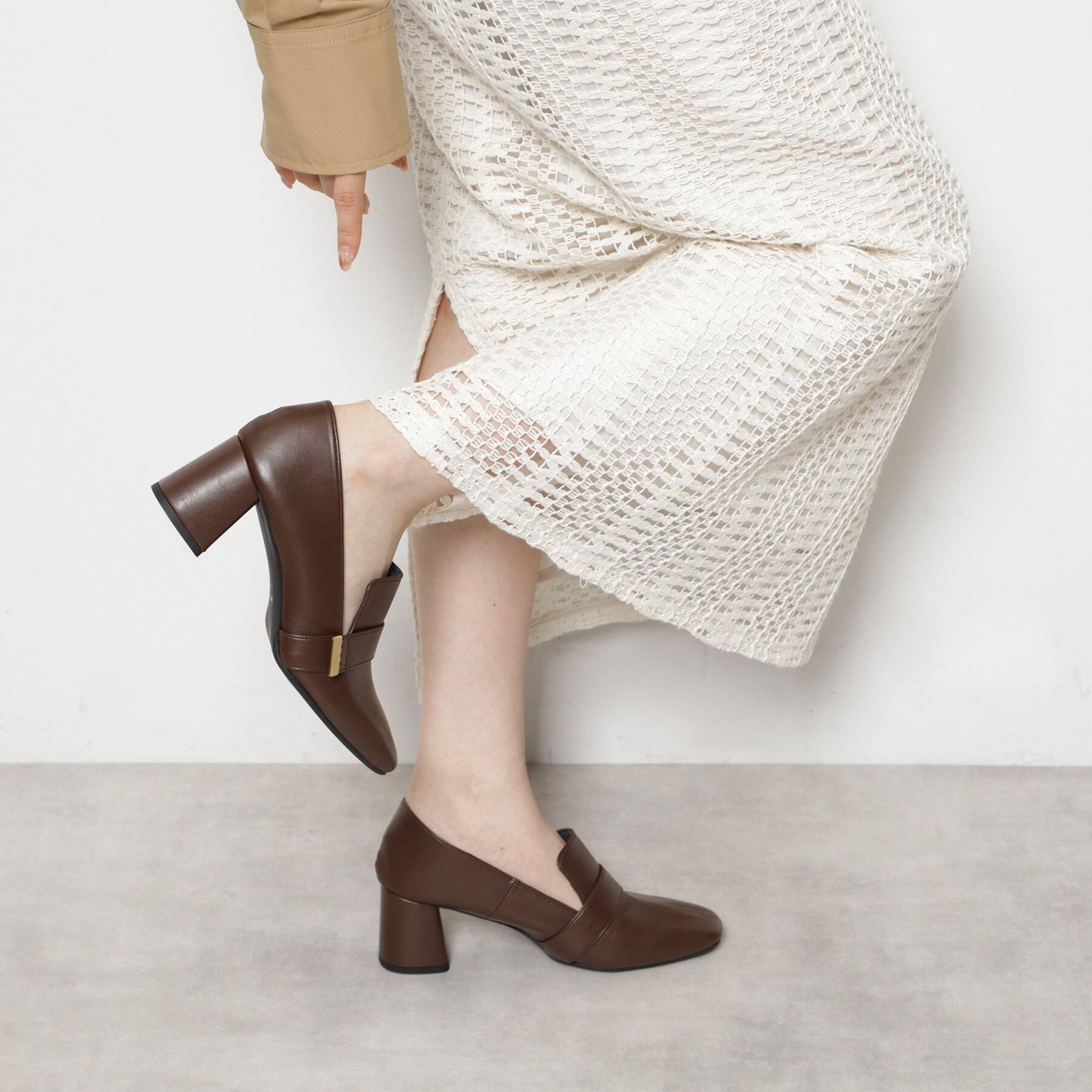 ESPERANZA「スクエアブロックヒールベルトローファー レイン対応」|パンプス|モカブラウン(042