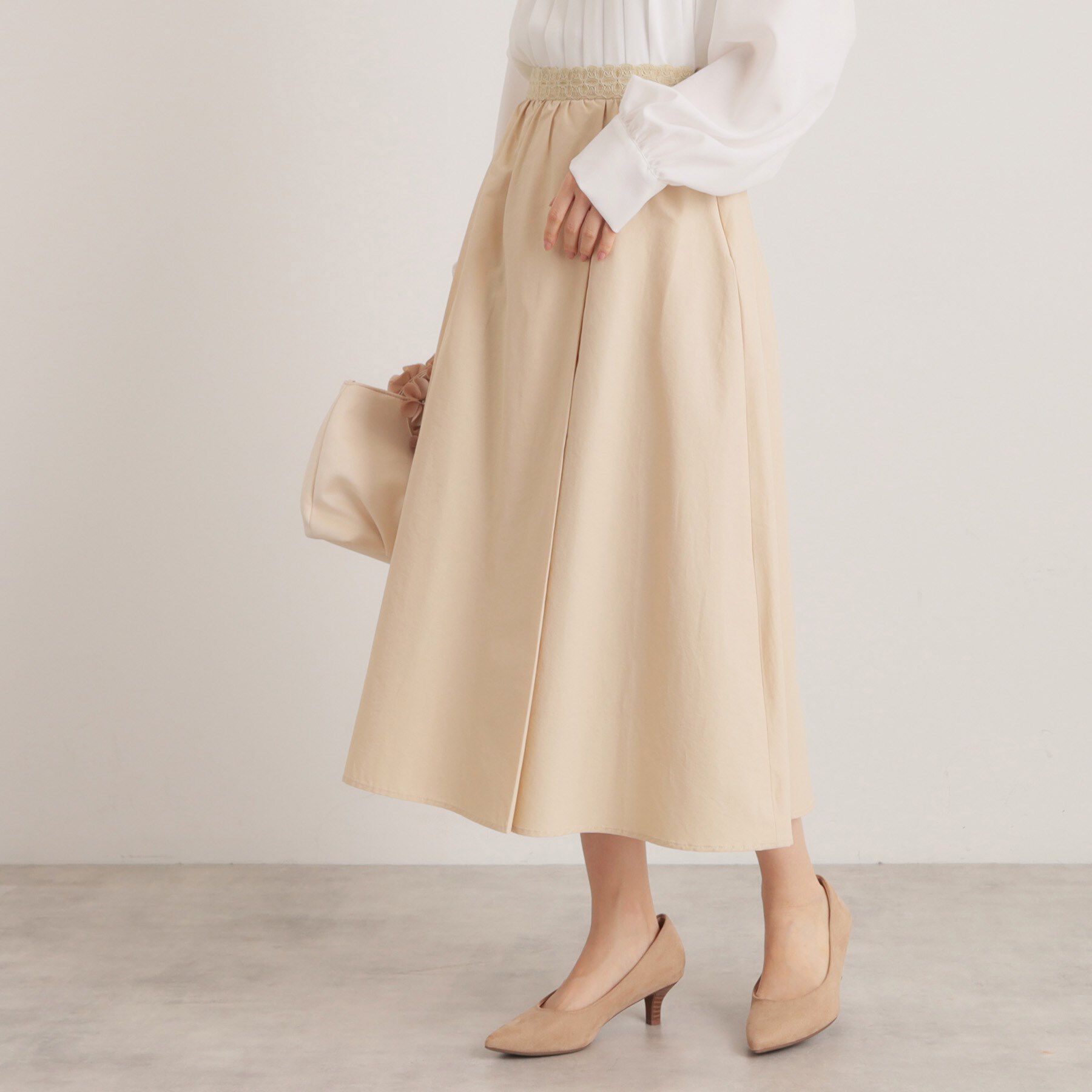 SunaUna「【通勤服】タフタフレアスカート」|スカート|ベージュ(052)