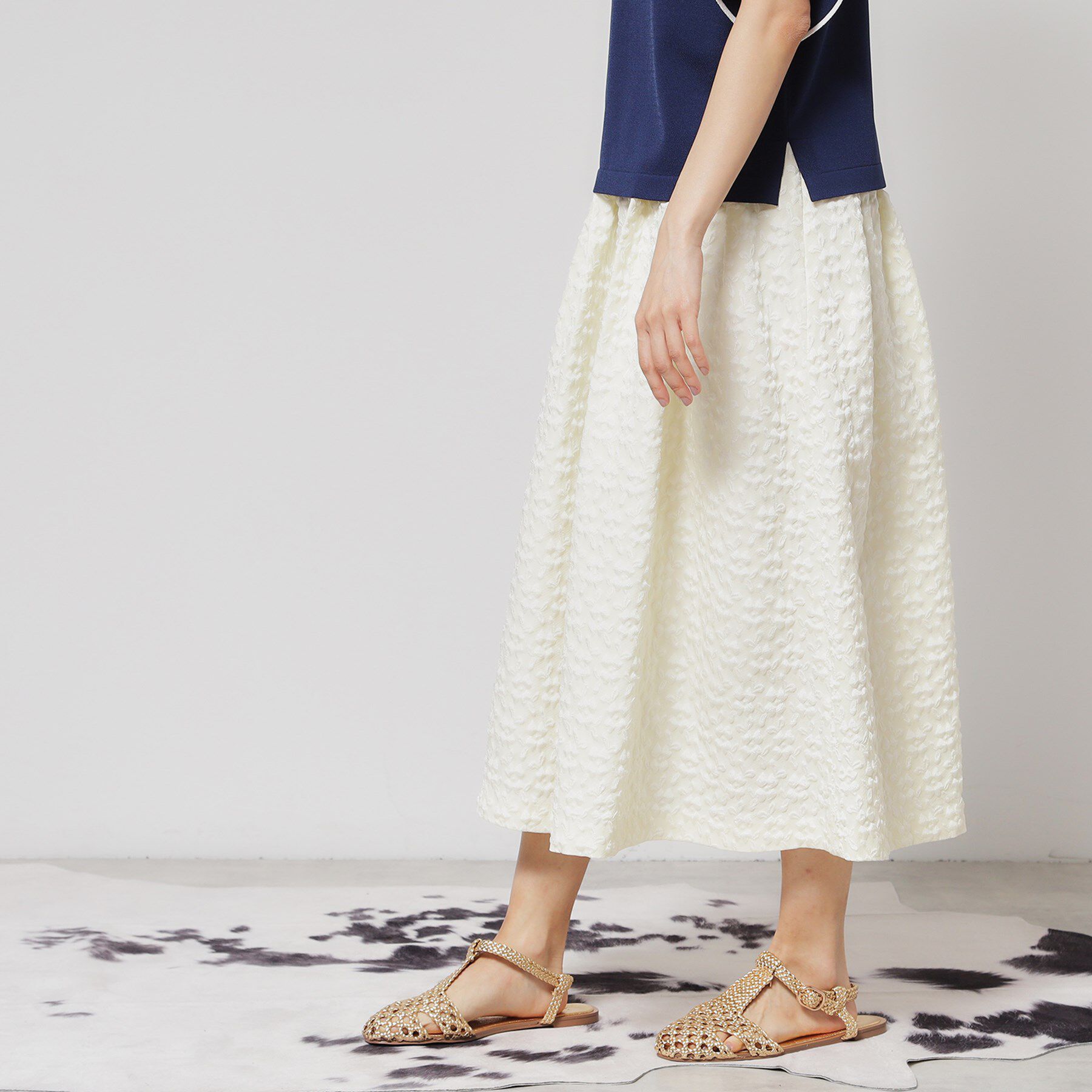 SunaUna「【花柄ジャカード／ふんわり】タックフレアスカート」|スカート|アイボリー(004)