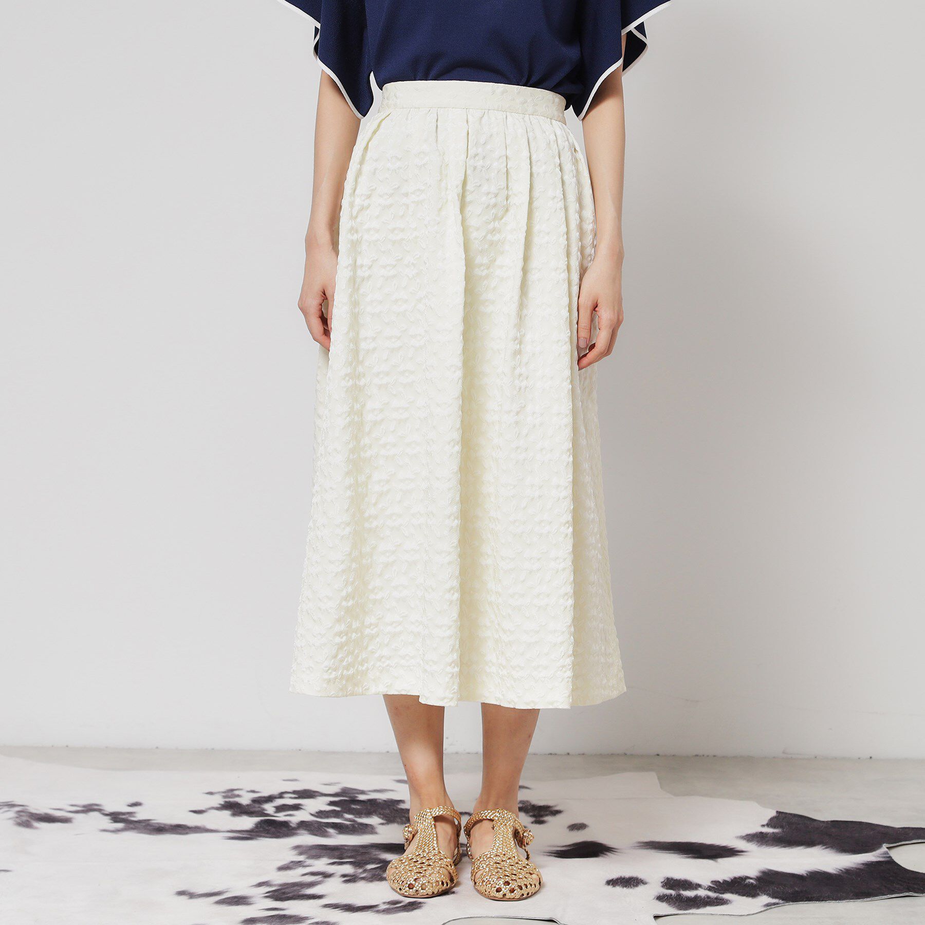 SunaUna「【花柄ジャカード／ふんわり】タックフレアスカート」|スカート|