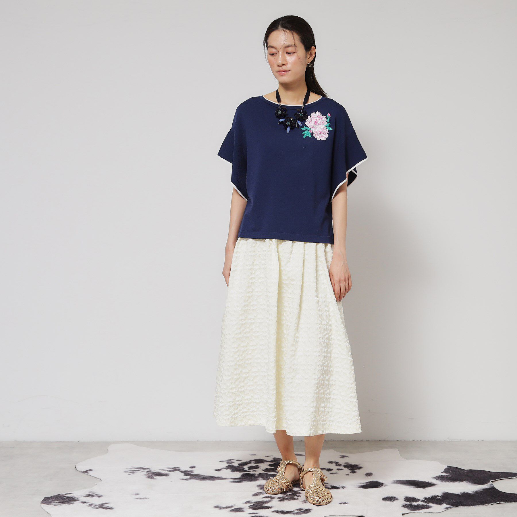 SunaUna「【花柄ジャカード／ふんわり】タックフレアスカート」|スカート|