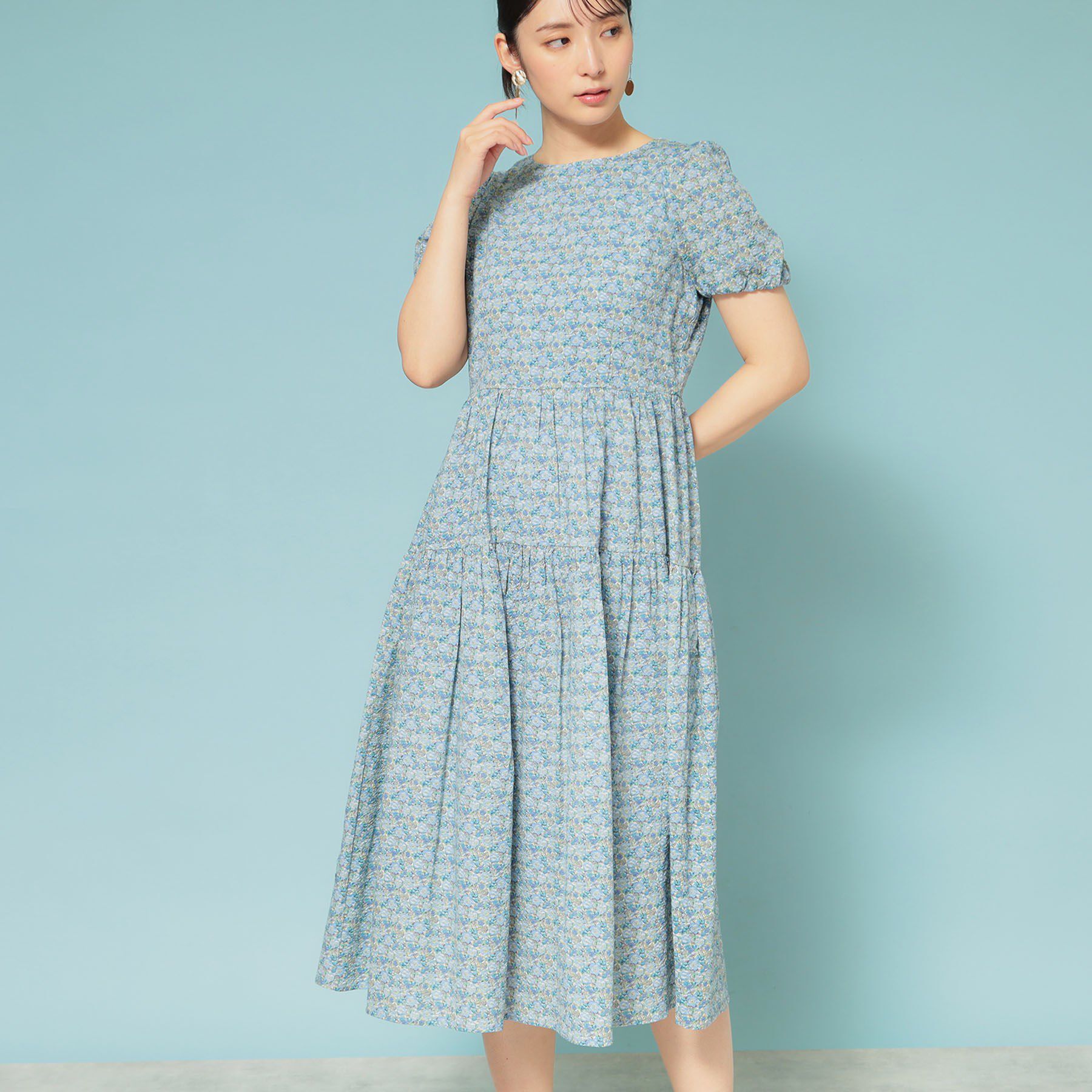 SunaUna「【花柄】パフスリーブワンピース」|ワンピース|ブルー(192)