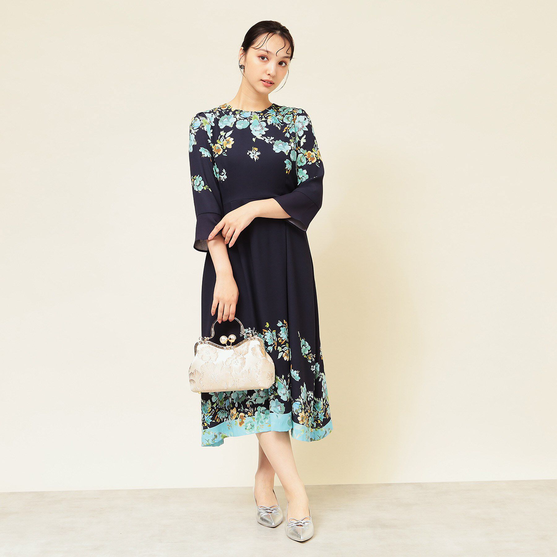 SunaUna「【co creation and yours／SS～L】花柄パネルワンピース」|ワンピース|ネイビー(194)
