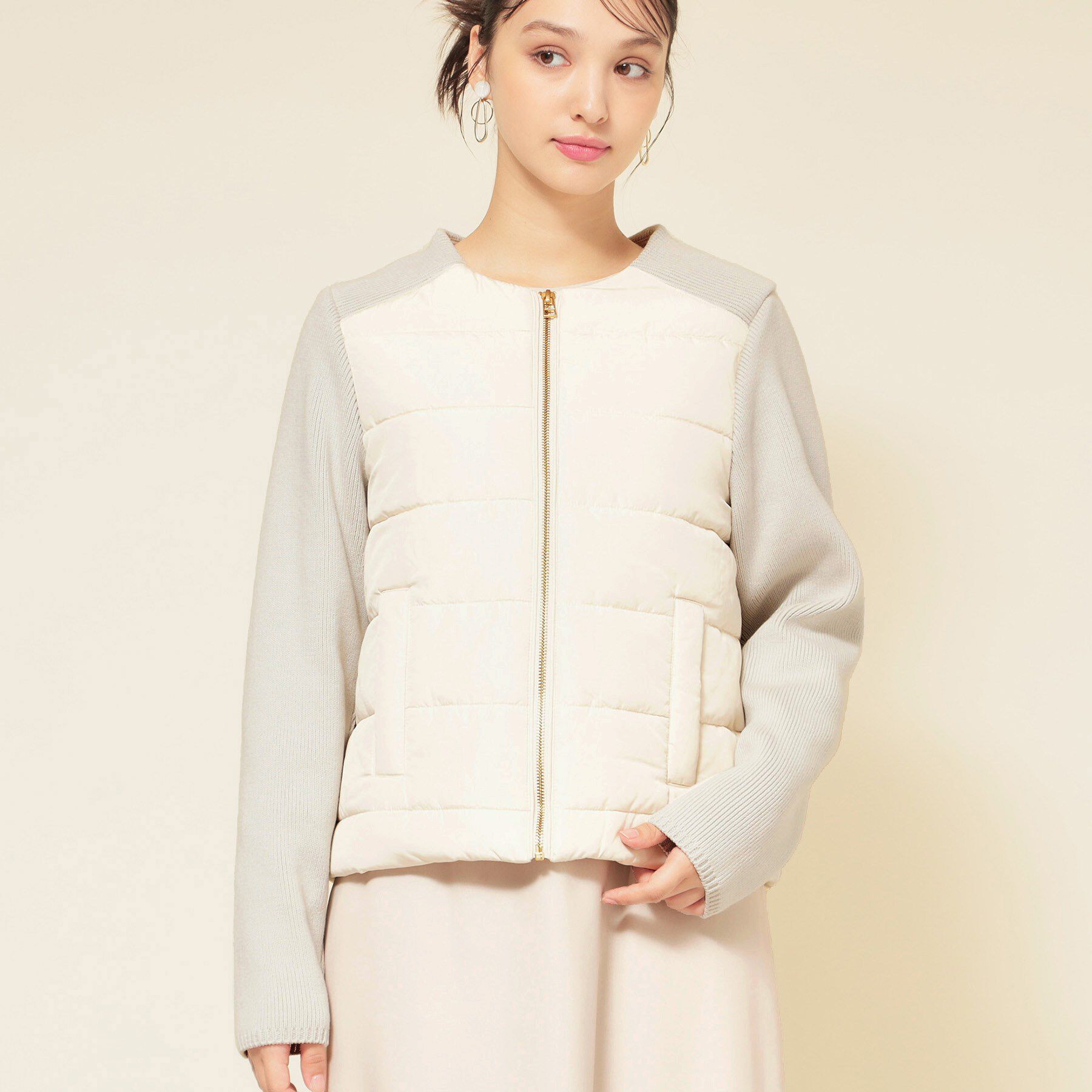 SunaUna「【中綿／キルト】ノーカラーブルゾン」|ノーカラージャケット|