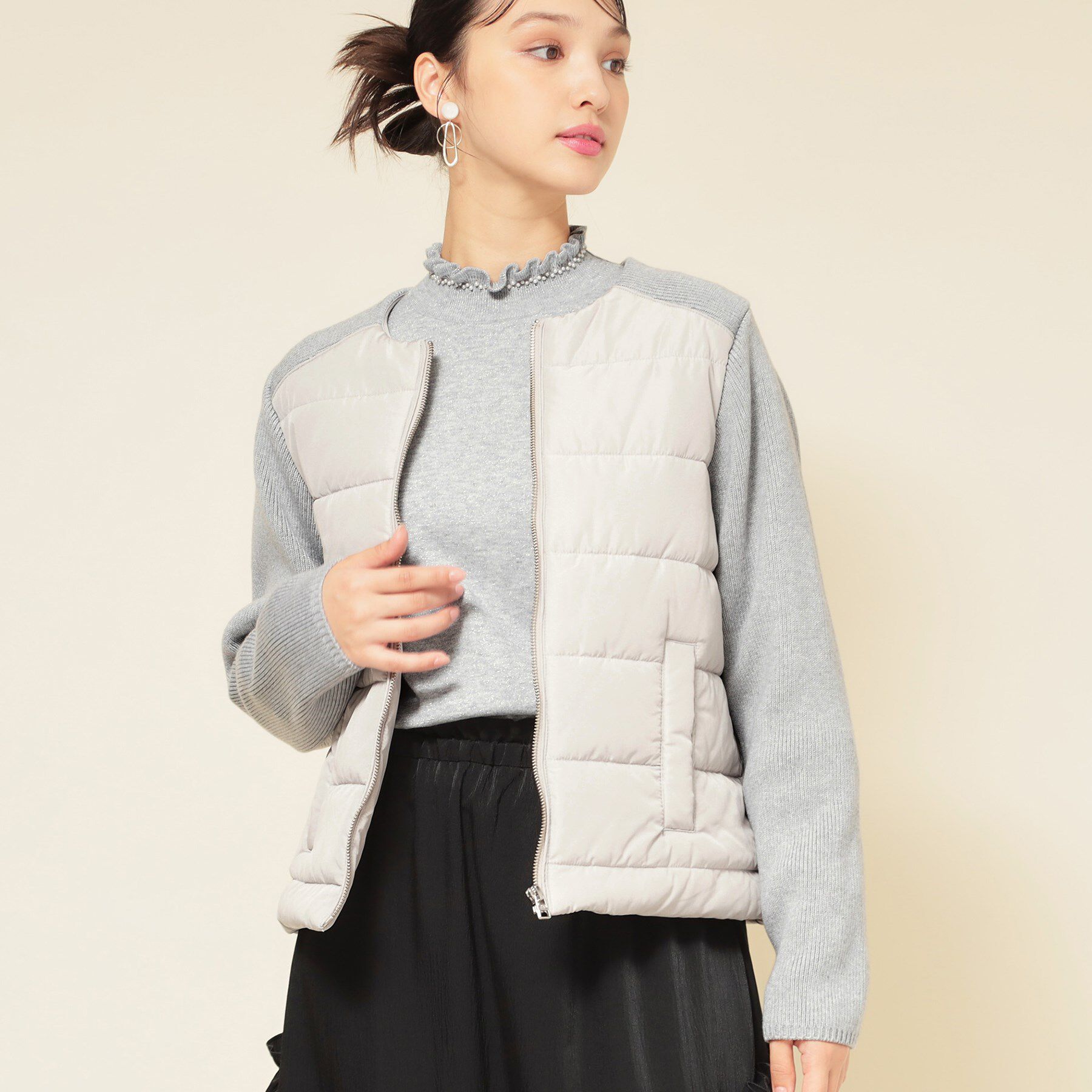 SunaUna「【中綿／キルト】ノーカラーブルゾン」|ノーカラージャケット|