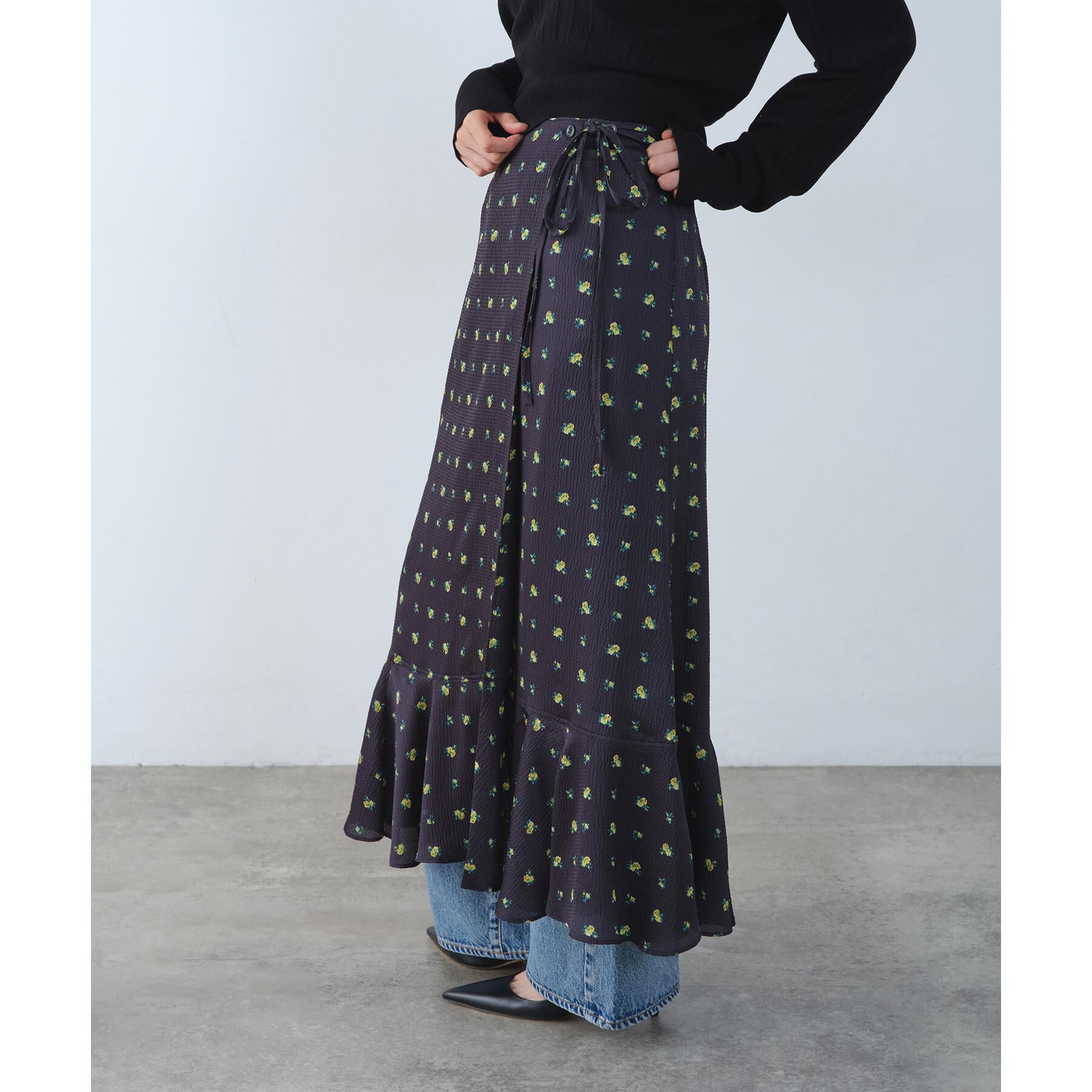 CODE A「blooming flower wrap skirt」|スカート|ネイビー(194)