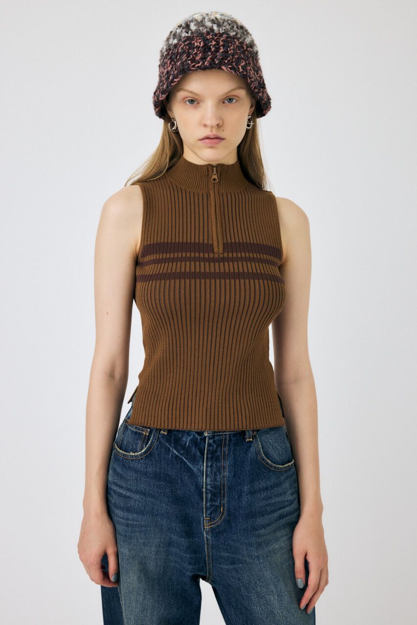 MOUSSY「MOCK NECK ハーフジップトップス」|タンクトップ|BRN