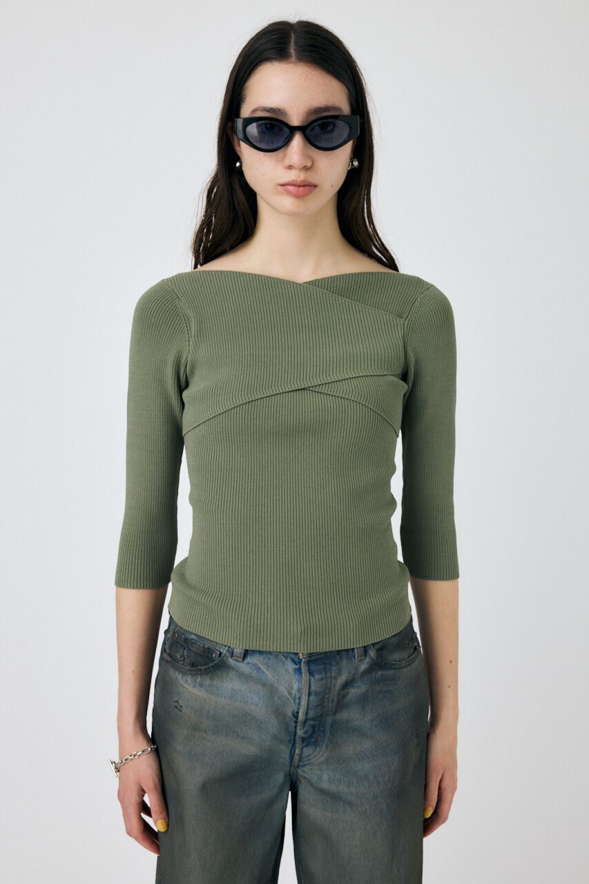 MOUSSY「CROSS OFF SHOULDER ニットトップス」|ニット・セーター|