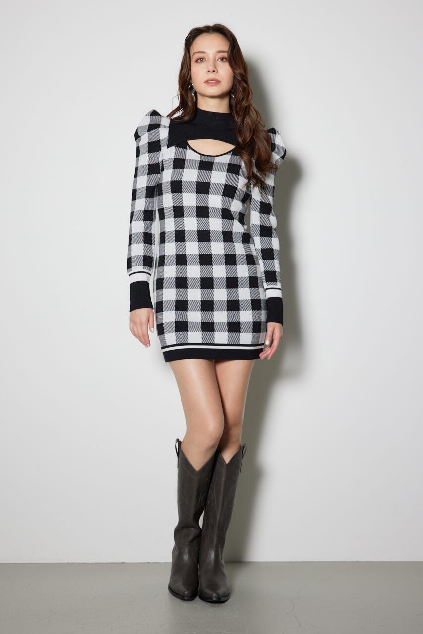 rienda「ギンガムジャガードタイトニットワンピース」|ワンピース|