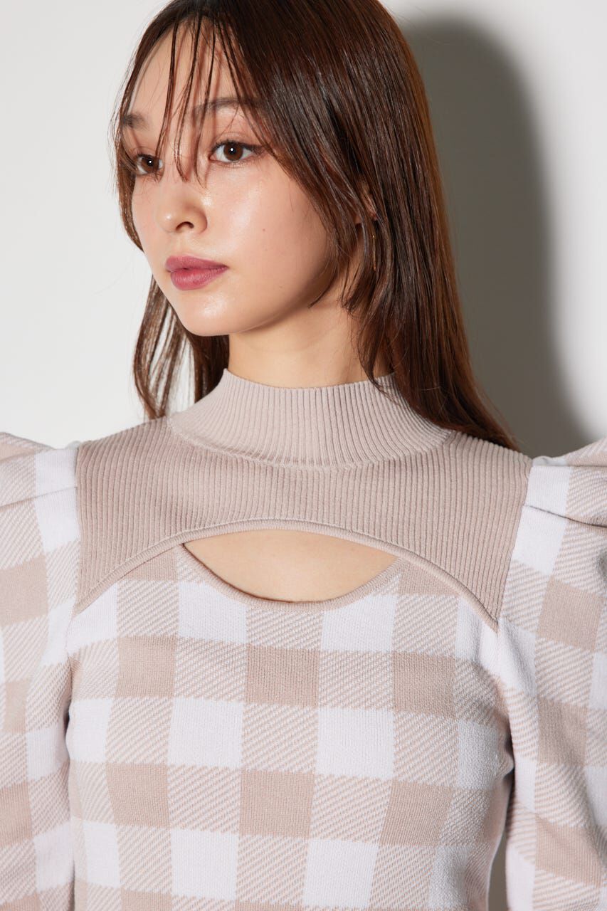 rienda「ギンガムジャガードタイトニットワンピース」|ワンピース|