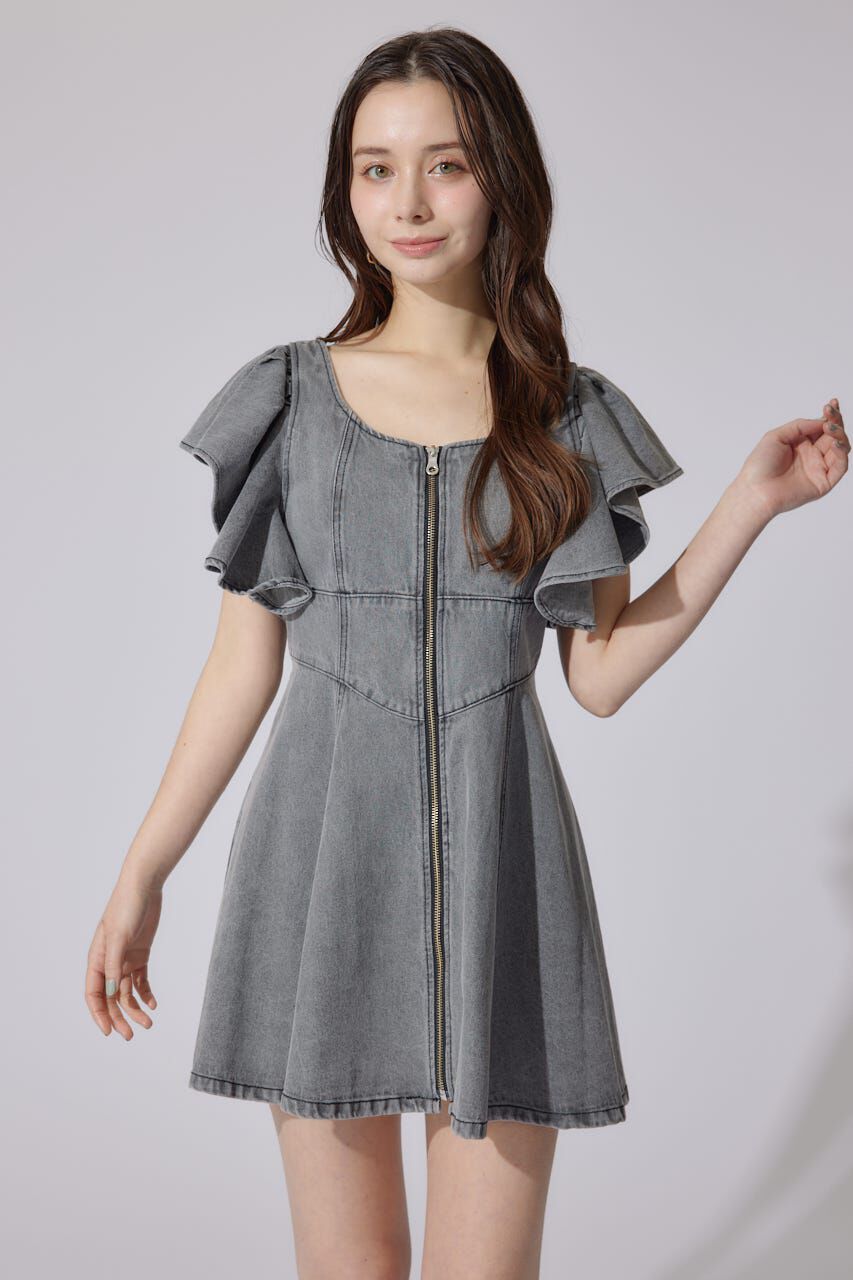 rienda「フリルスリーブミニワンピース」|ワンピース|BLK