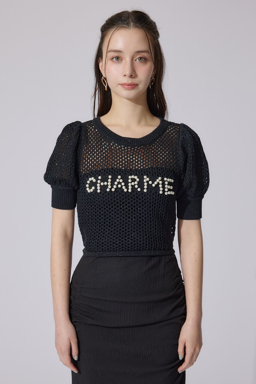 rienda「メッシュロゴショートニットトップス」|ニット・セーター|