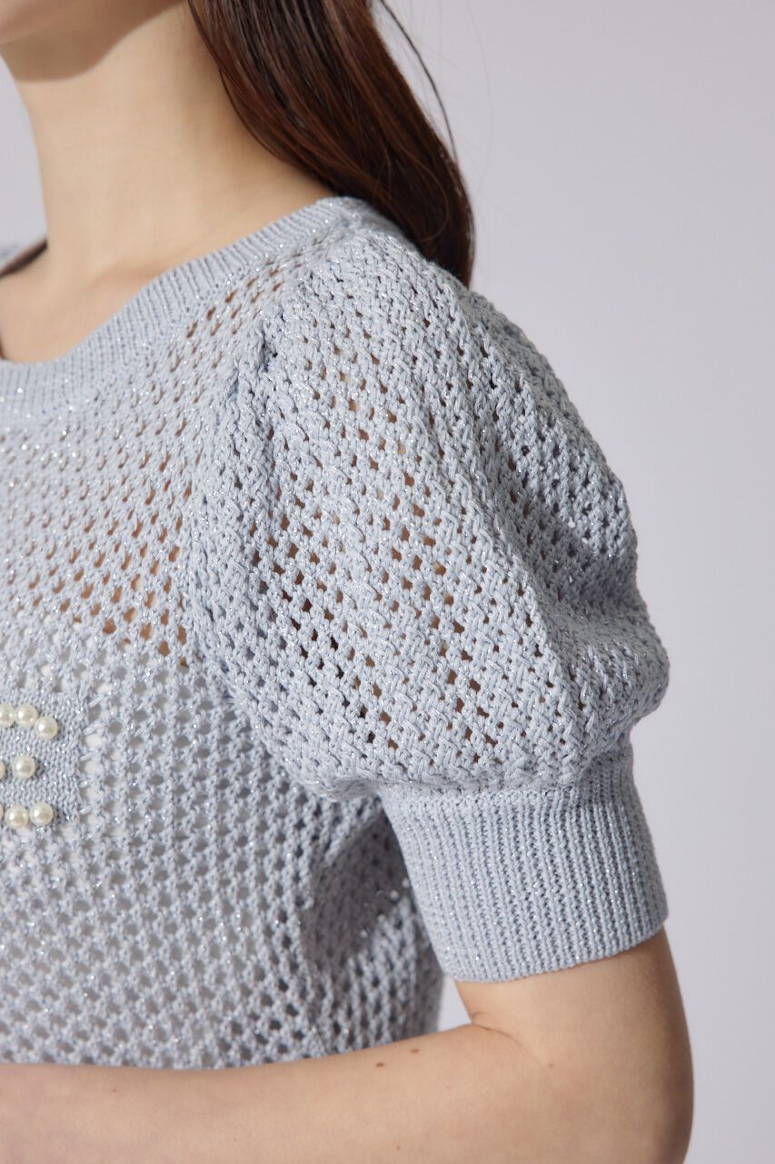 rienda「メッシュロゴショートニットトップス」|ニット・セーター|