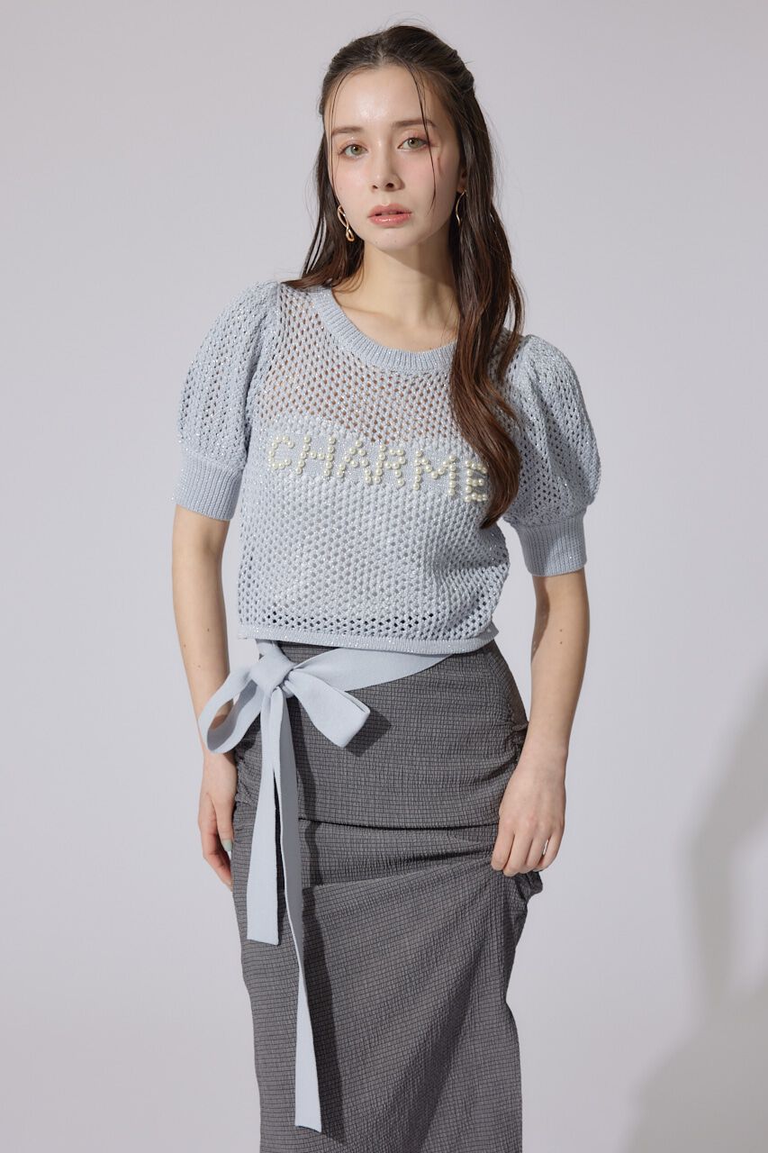 rienda「メッシュロゴショートニットトップス」|ニット・セーター|