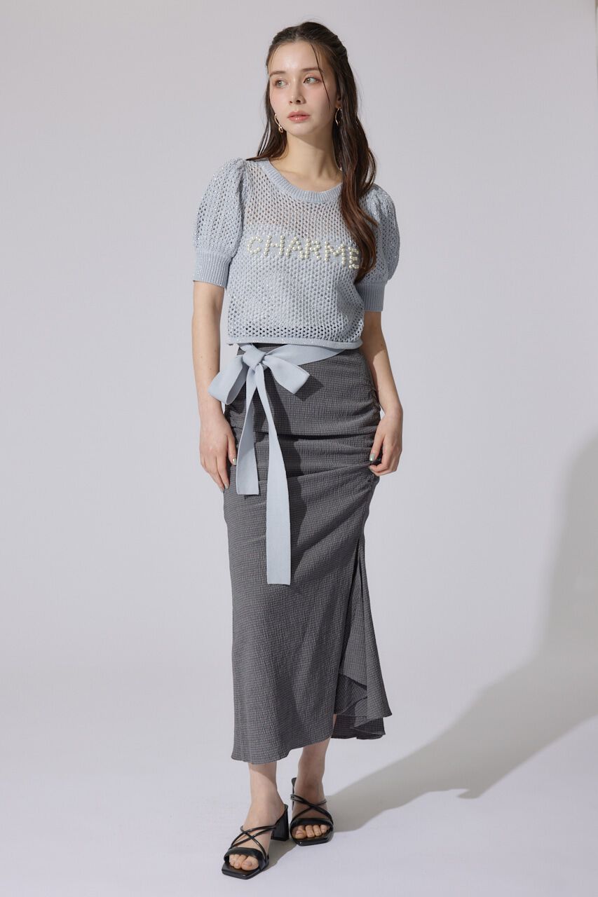 rienda「メッシュロゴショートニットトップス」|ニット・セーター|