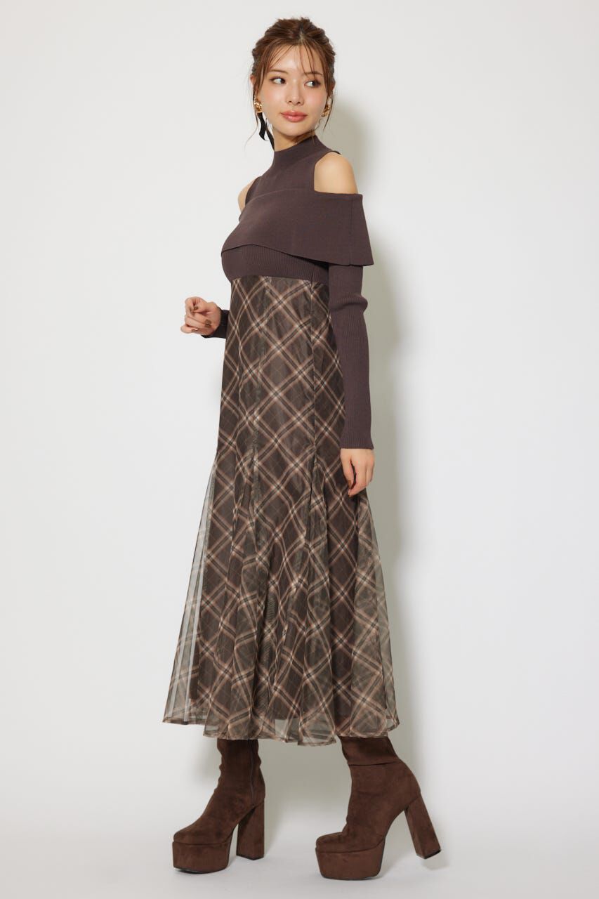 rienda「ドッキングオフショルニットフレアワンピース」|ワンピース|