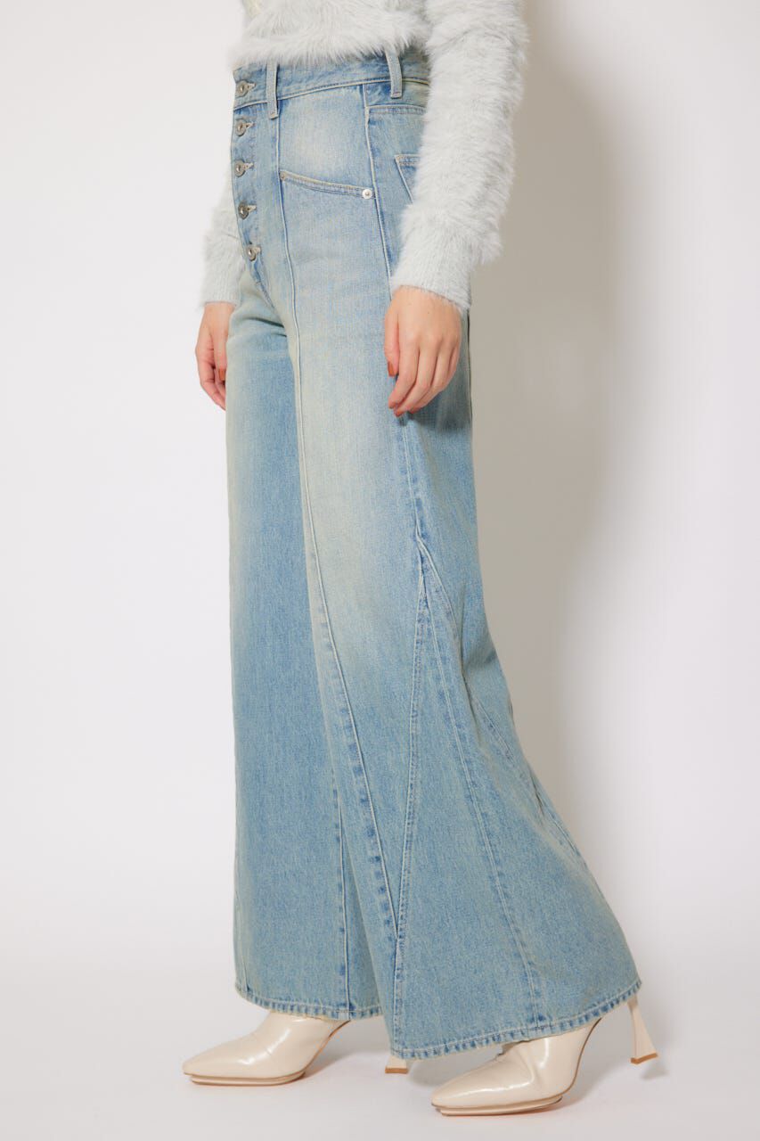 rienda「フロントボタンデザインハイウエストデニムパンツ」|デニム|