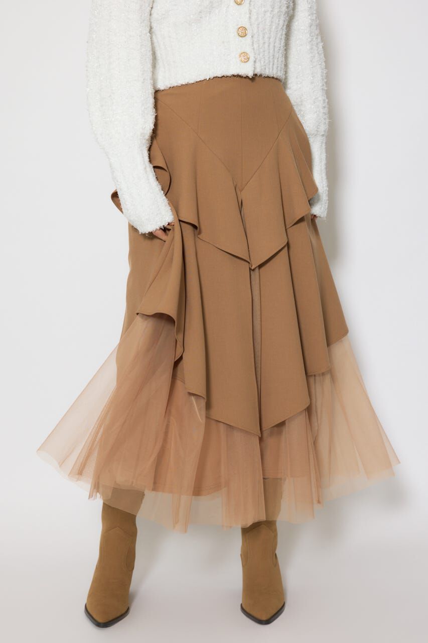 rienda「チュールレイヤードラッフルジャストウエストスカート」|スカート|CAM