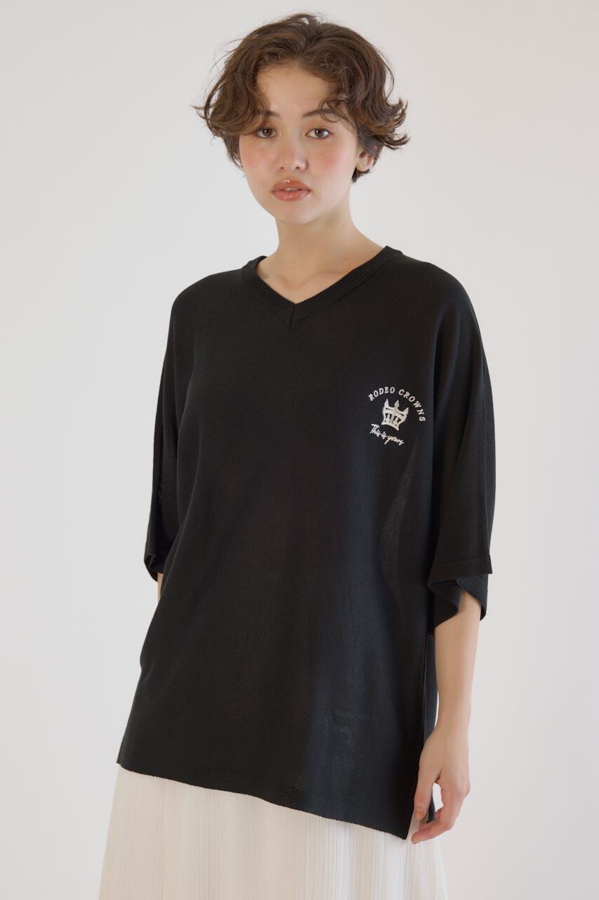 RODEO CROWNS「BIG LOGO5分袖ニットトップス」|ニット・セーター|