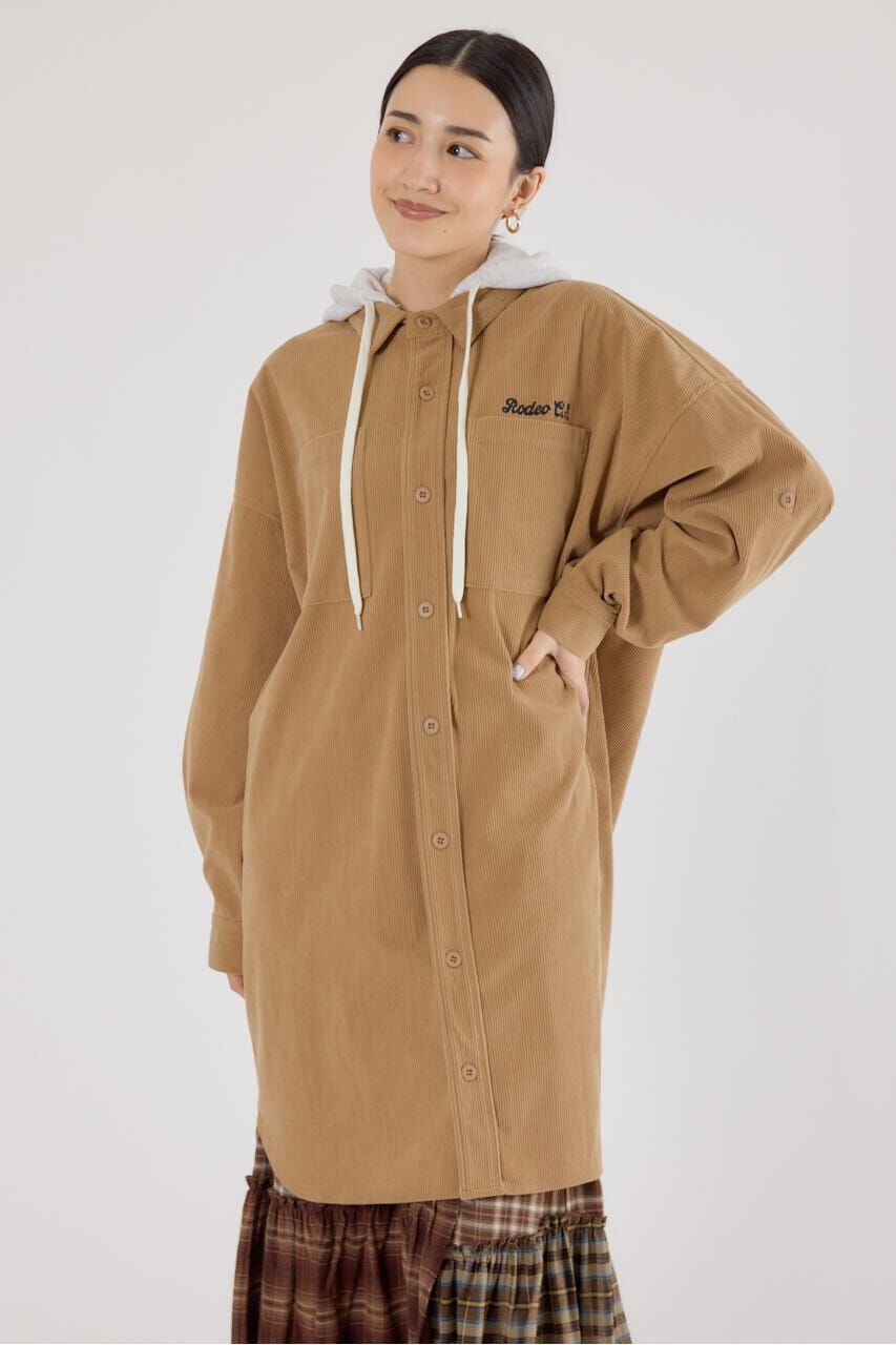 RODEO CROWNS「フード付きコーデュロイシャツワンピース」|ワンピース|