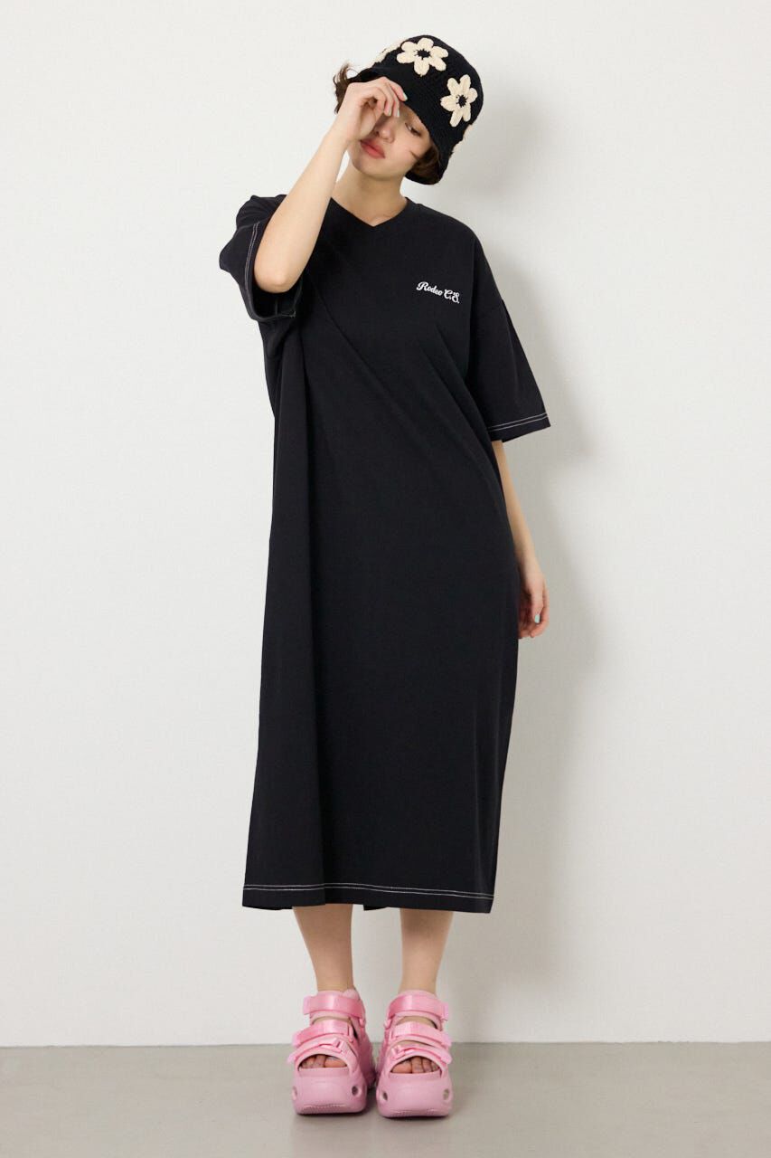 RODEO CROWNS「＜WEB先行アイテム＞ハーフスリーブステッチワンピース」|ワンピース|BLK