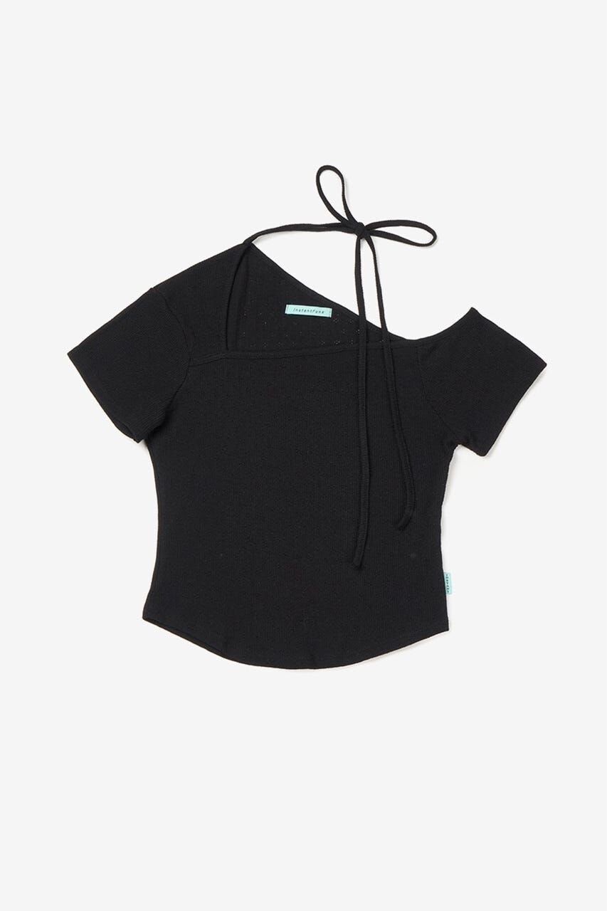 SHEL'TTER SELECT「リボン ワンショルダーショートスリーブ トップ」|Tシャツ・カットソー|BLK