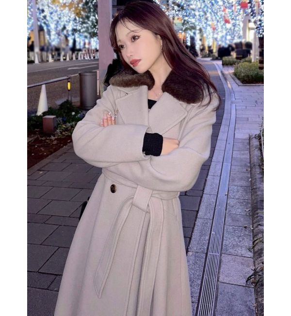 RESEXXY「ショートビーバーウールロングコート」|その他|ベージュ