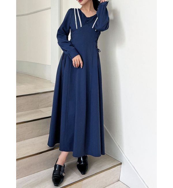 RESEXXY「バイカラーピンタックフレアワンピース」|ワンピース|ネイビー