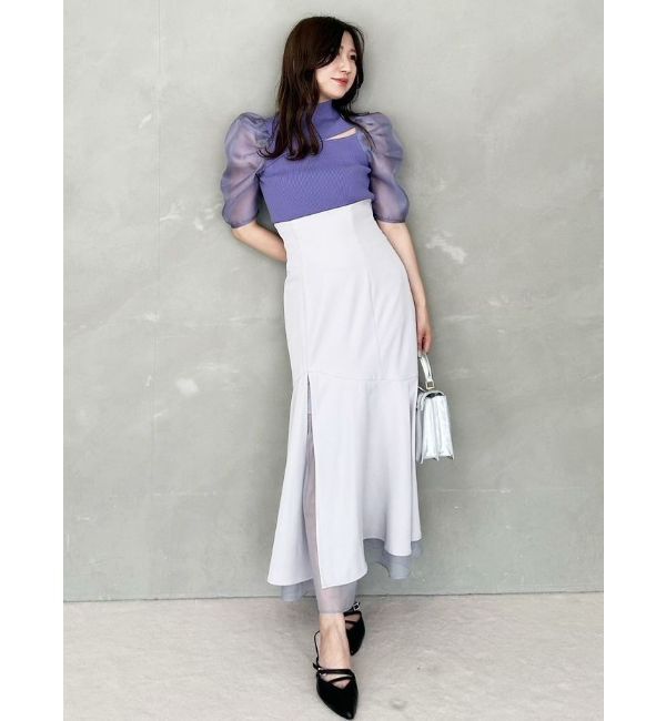 MERCURYDUO「2WAY異素材パフスリーブカットアウトニット」|ニット・セーター|