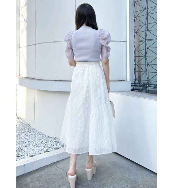 MERCURYDUO「2WAY異素材パフスリーブカットアウトニット」|ニット・セーター|