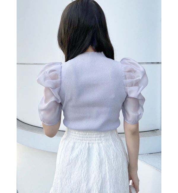 MERCURYDUO「2WAY異素材パフスリーブカットアウトニット」|ニット・セーター|