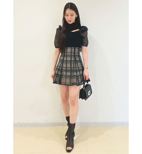 MERCURYDUO「2WAY異素材パフスリーブカットアウトニット」|ニット・セーター|