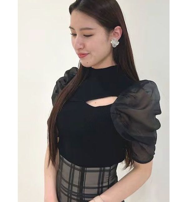 MERCURYDUO「2WAY異素材パフスリーブカットアウトニット」|ニット・セーター|