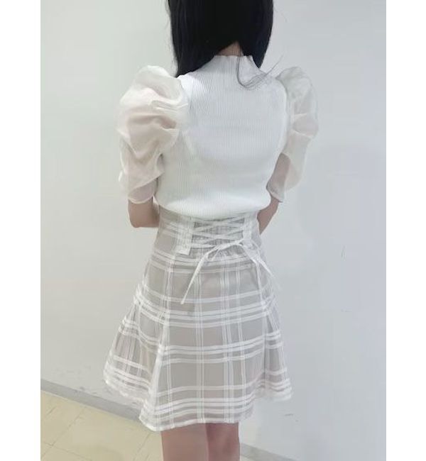 MERCURYDUO「2WAY異素材パフスリーブカットアウトニット」|ニット・セーター|