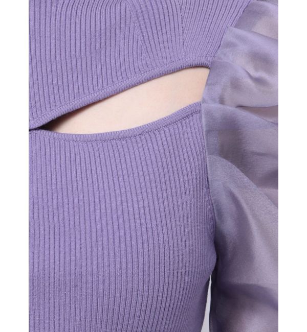 MERCURYDUO「2WAY異素材パフスリーブカットアウトニット」|ニット・セーター|