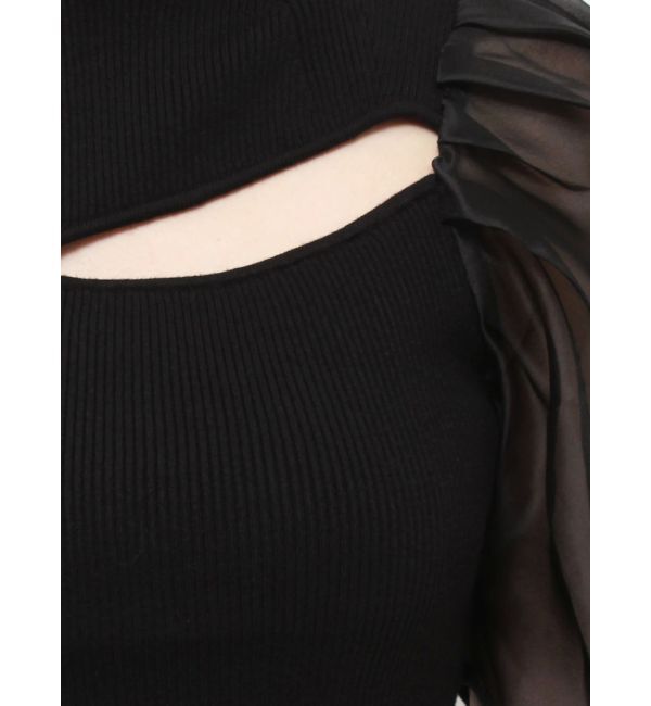 MERCURYDUO「2WAY異素材パフスリーブカットアウトニット」|ニット・セーター|